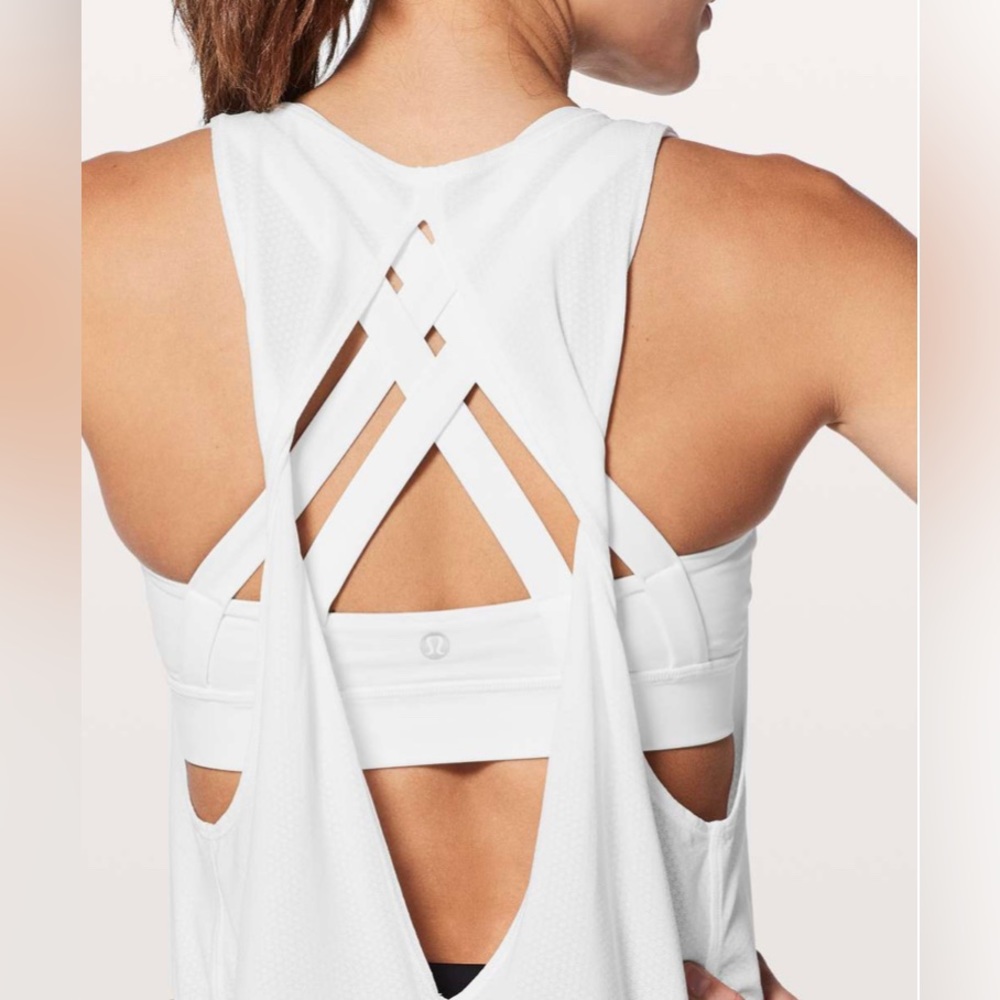LULULEMON ready & go tank white size 4 support tank & strappy back bra duo